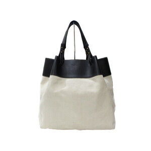 Bottega Veneta Quad Tote Bag Pouch White Black Canvas Leather
